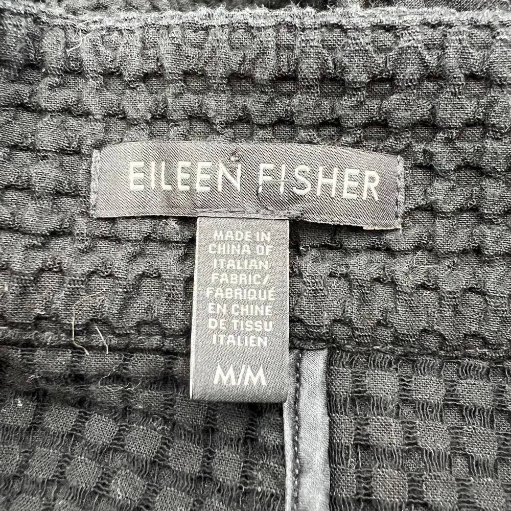 Eileen Fisher Waffle Texture Jacket Black Zip Front Long Sleeves Cardigan